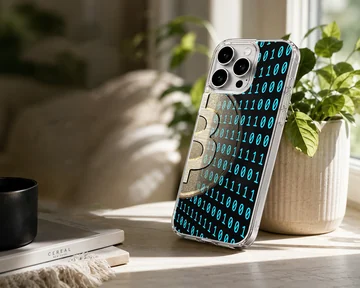 Dynamic Bitcoin design with binary code on the phone case — Lifestyle