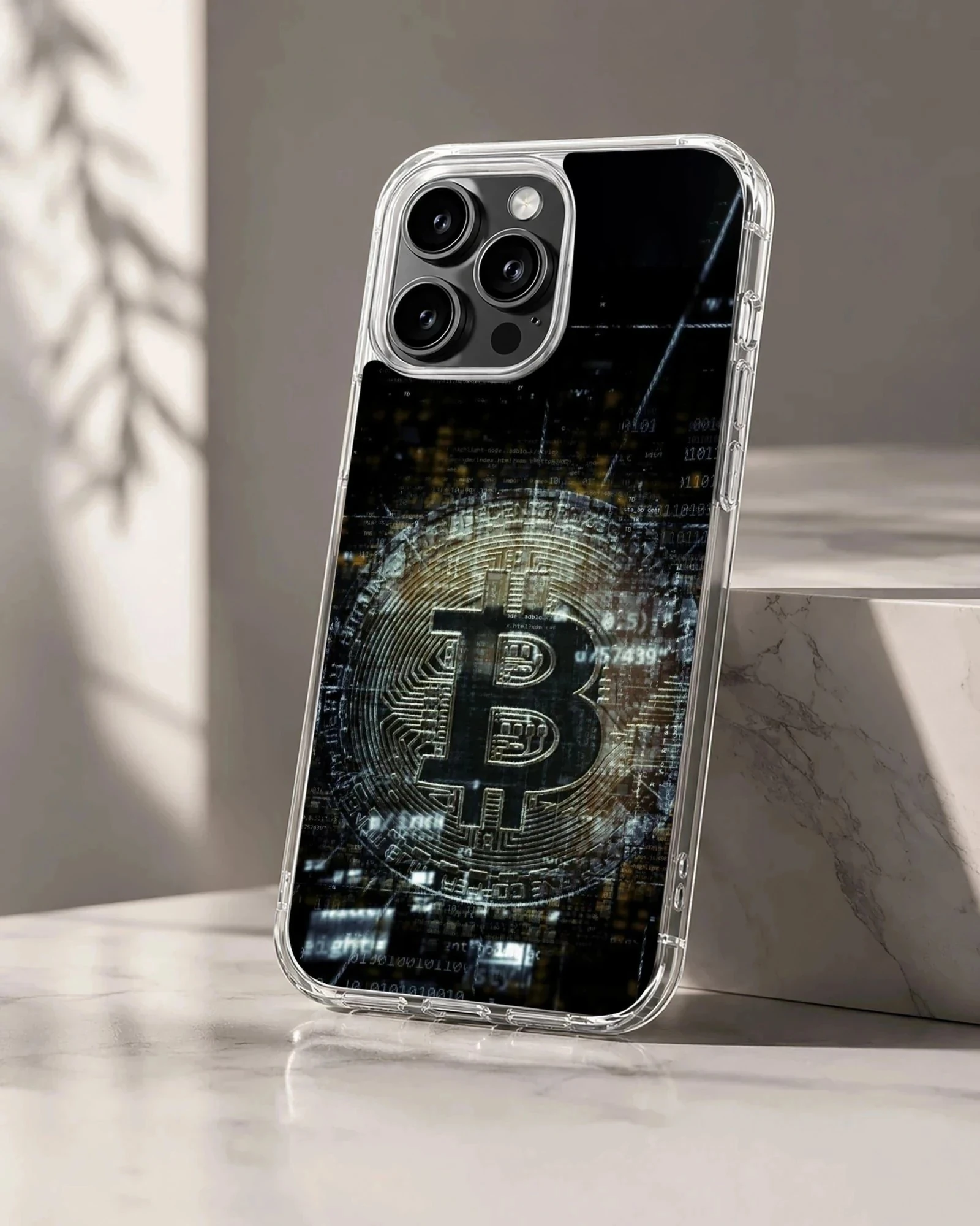 Bold Bitcoin pattern design on a stylish phone case