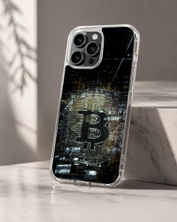 Bold Bitcoin pattern design on a stylish phone case — Hero