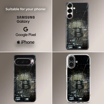 Bold Bitcoin pattern design on a stylish phone case — Collage