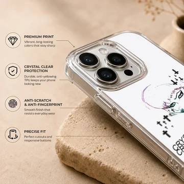 Edgy illustration of a character with 'Crystal Castles' text on a phone case — Info