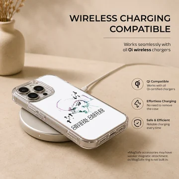 Edgy illustration of a character with 'Crystal Castles' text on a phone case — Charging