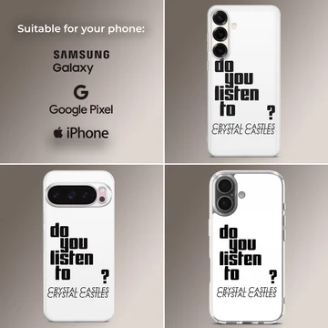 Bold typography design with text 'Do You Listen To?' on phone case — Collage