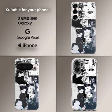 Edgy black and white collage design featuring Crystal Castles on phone case — Collage