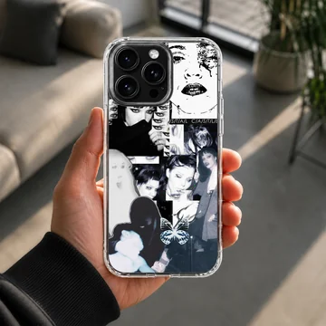 Edgy black and white collage design featuring Crystal Castles on phone case — Lifestyle