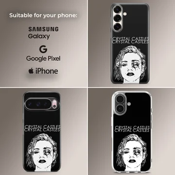 Bold monochrome artwork featuring Crystal Castles on a phone case — Collage