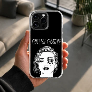 Bold monochrome artwork featuring Crystal Castles on a phone case — Lifestyle