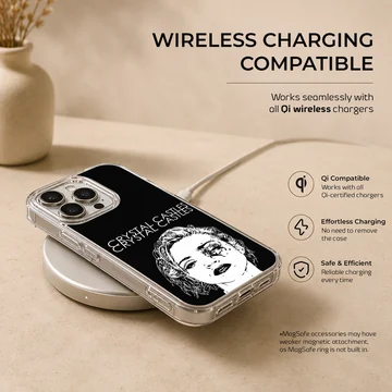 Bold monochrome artwork featuring Crystal Castles on a phone case — Charging