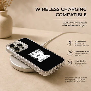 Edgy black and white artwork depicting Crystal Castles on a phone case — Charging