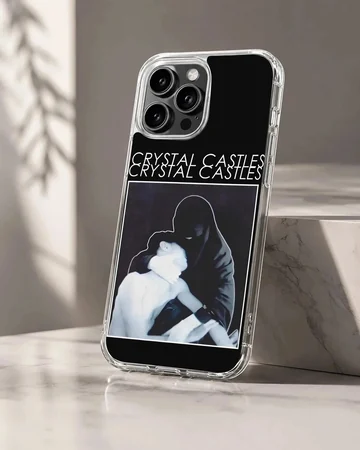 Striking black and white artwork for Crystal Castles phone case