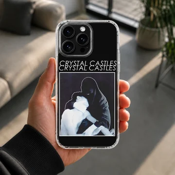 Striking black and white artwork for Crystal Castles phone case — Lifestyle
