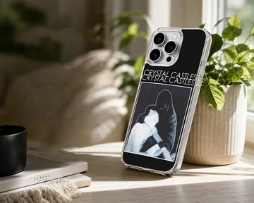 Striking black and white artwork for Crystal Castles phone case — Lifestyle