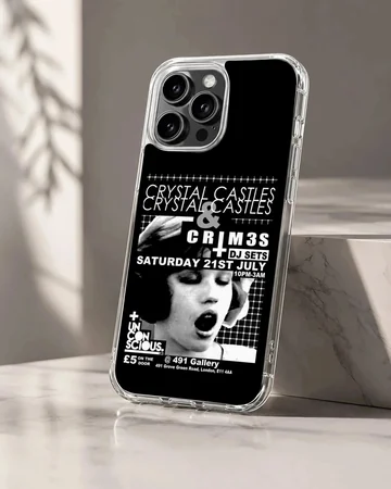 Bold typography design featuring Crystal Castles on a phone case