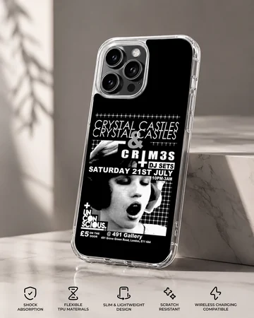 Bold typography design featuring Crystal Castles on a phone case — Specs