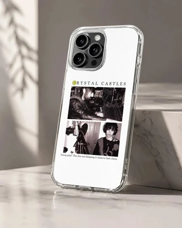 Crystal Castles artwork phone case featuring dynamic black and white design