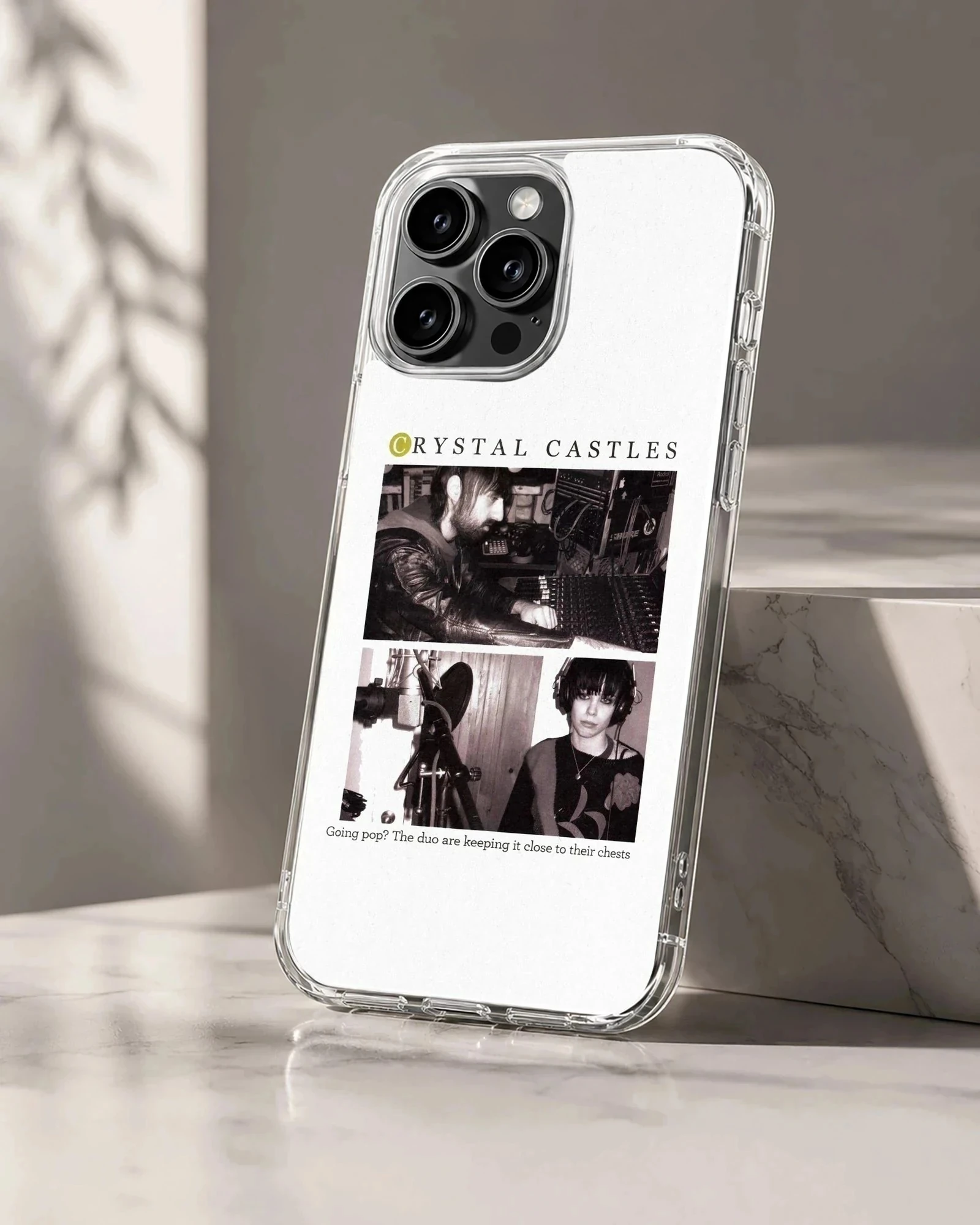 Crystal Castles artwork phone case featuring dynamic black and white design