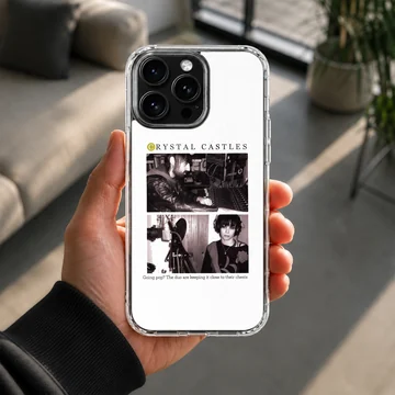 Crystal Castles artwork phone case featuring dynamic black and white design — Lifestyle