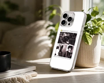 Crystal Castles artwork phone case featuring dynamic black and white design — Lifestyle