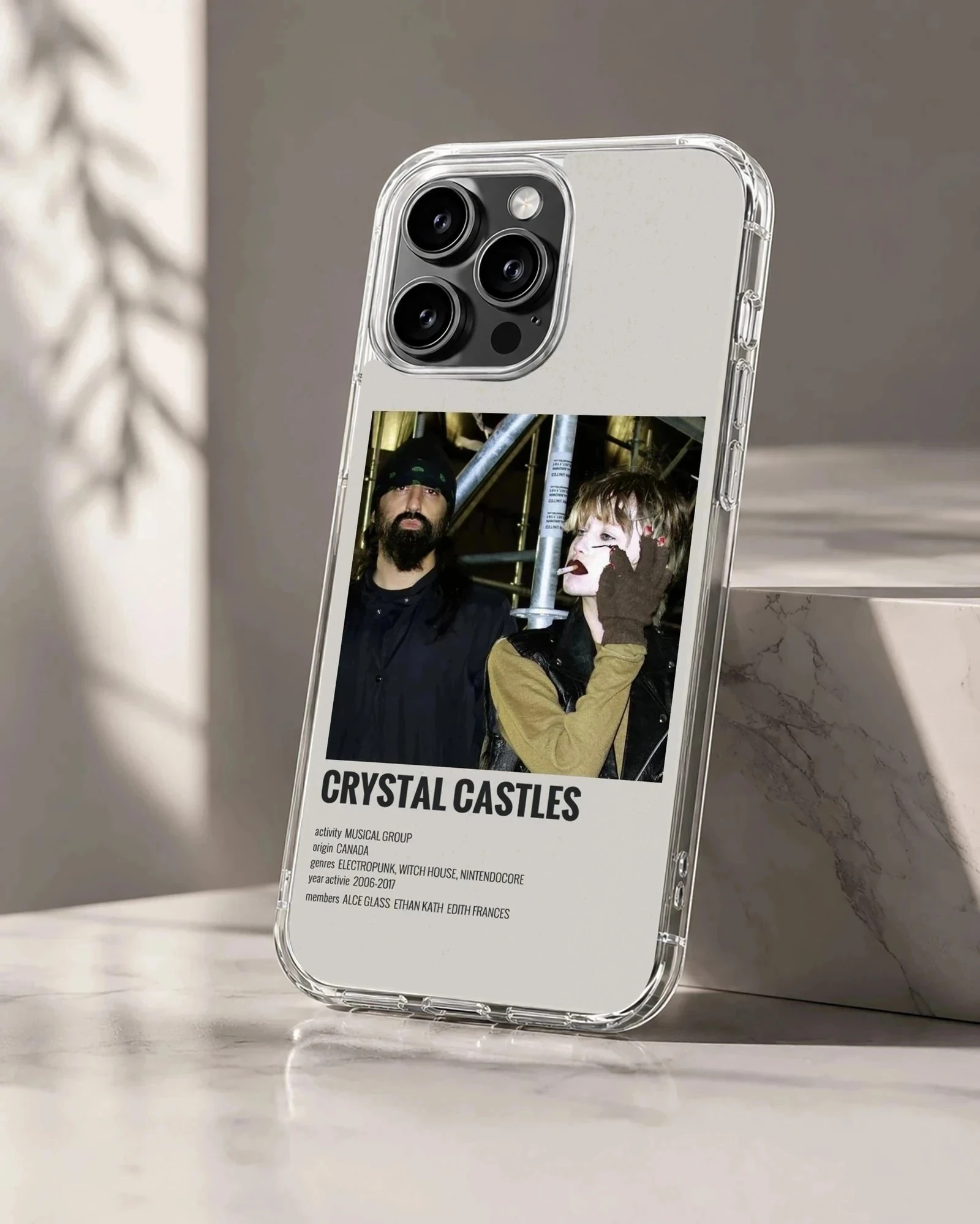 Dynamic Crystal Castles artwork on a phone case