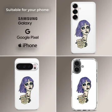 Edgy illustration of a girl with purple hair on a phone case — Collage