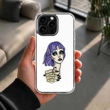 Edgy illustration of a girl with purple hair on a phone case — Lifestyle