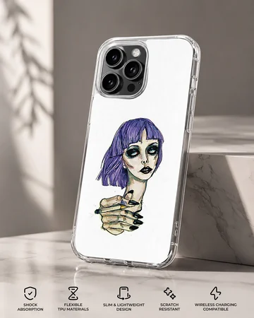 Edgy illustration of a girl with purple hair on a phone case — Specs