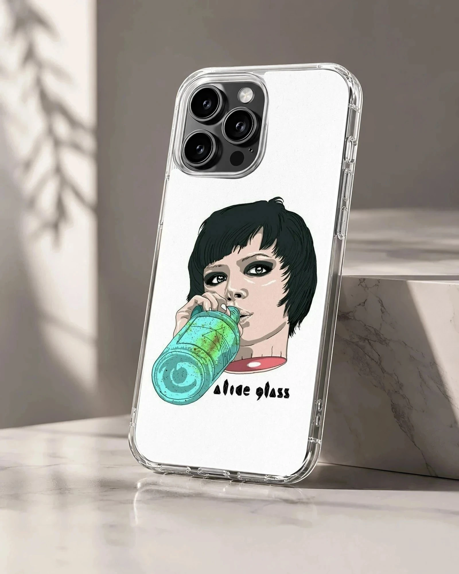 Art illustration of a person drinking a beverage on a phone case
