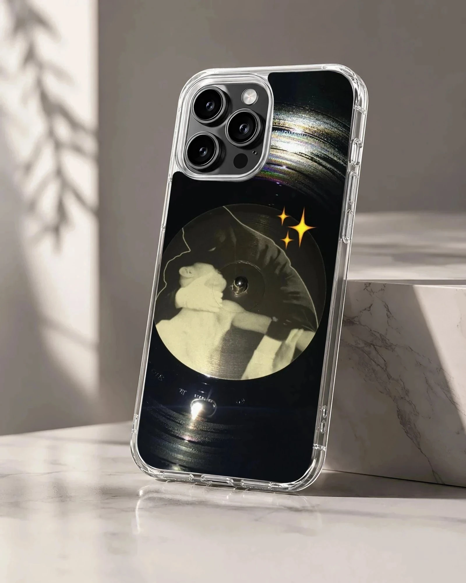 Artistic depiction of a vintage vinyl record with Crystal Castles theme on a phone case