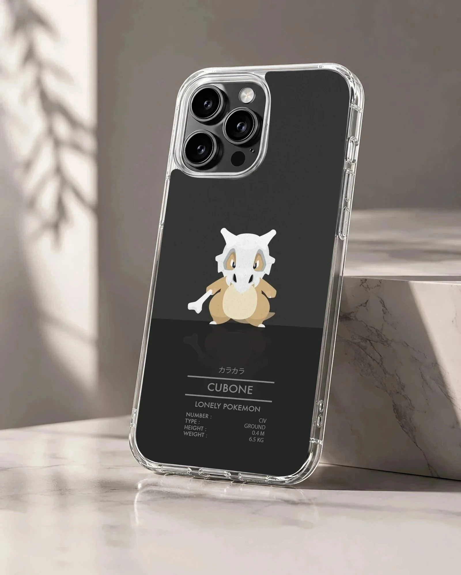 Cubone character illustration on a black background phone case