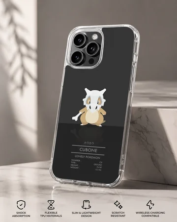 Cubone character illustration on a black background phone case — Specs