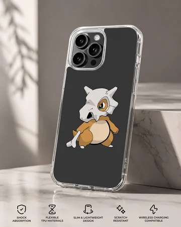 Adorable Cubone illustration on a black phone case — Specs