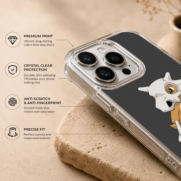 Adorable Cubone illustration on a black phone case — Info