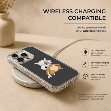 Adorable Cubone illustration on a black phone case — Charging