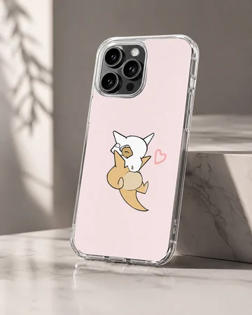 Cartoon artwork of Cubone on a soft pink background phone case — Hero