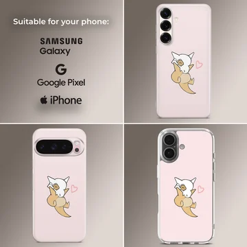 Cartoon artwork of Cubone on a soft pink background phone case — Collage