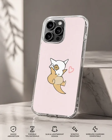 Cartoon artwork of Cubone on a soft pink background phone case — Specs