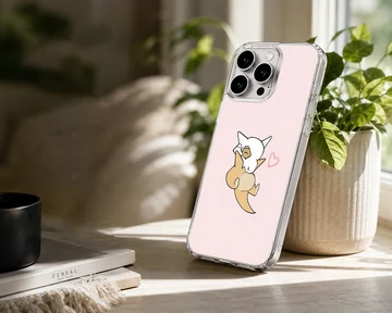 Cartoon artwork of Cubone on a soft pink background phone case — Lifestyle