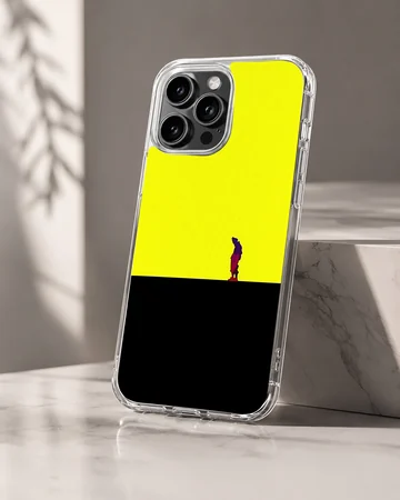 Bold yellow and black abstract design featuring a lone figure - phone case — Hero