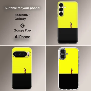 Bold yellow and black abstract design featuring a lone figure - phone case — Collage