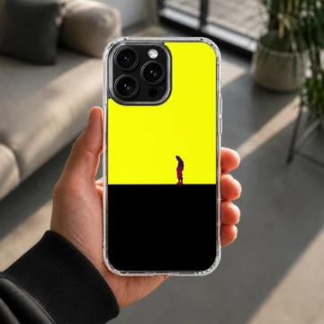 Bold yellow and black abstract design featuring a lone figure - phone case — Lifestyle