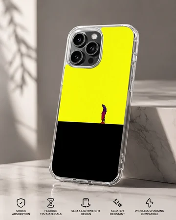 Bold yellow and black abstract design featuring a lone figure - phone case — Specs