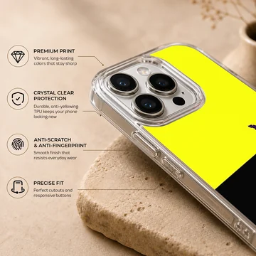 Bold yellow and black abstract design featuring a lone figure - phone case — Info