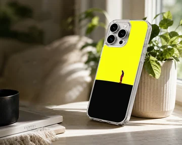 Bold yellow and black abstract design featuring a lone figure - phone case — Lifestyle