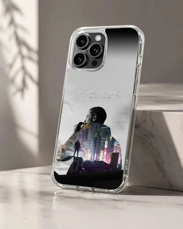 Dynamic cyberpunk cityscape illustration on phone case