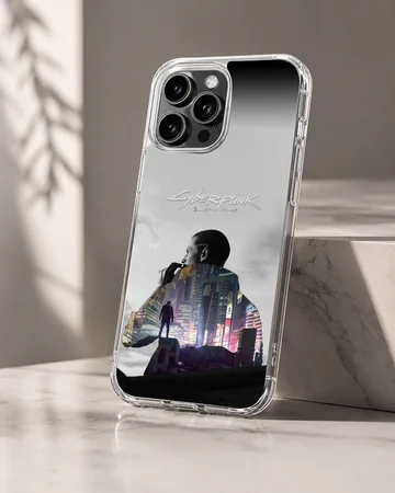 Dynamic cyberpunk cityscape illustration on phone case — Hero