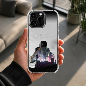 Dynamic cyberpunk cityscape illustration on phone case — Lifestyle
