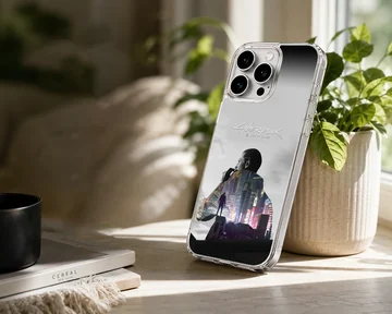 Dynamic cyberpunk cityscape illustration on phone case — Lifestyle