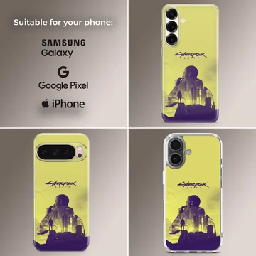 Futuristic cityscape design on Cyberpunk phone case — Collage