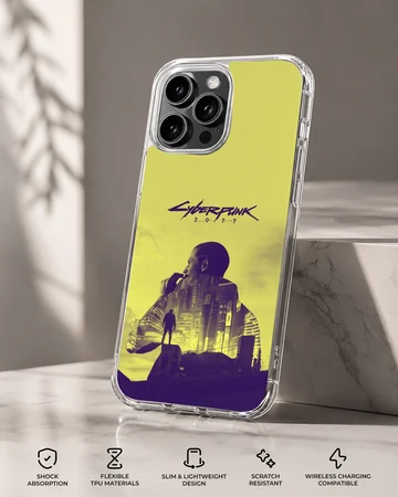 Futuristic cityscape design on Cyberpunk phone case — Specs