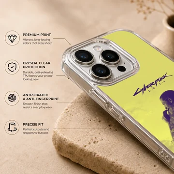 Futuristic cityscape design on Cyberpunk phone case — Info